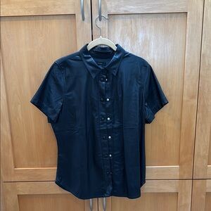 J. Crew Black Faux Leather Button Down Shirt with Short Sleeves